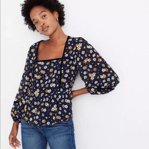 Madewell Velvet-Trimmed Square-Neck Top in Petal Party